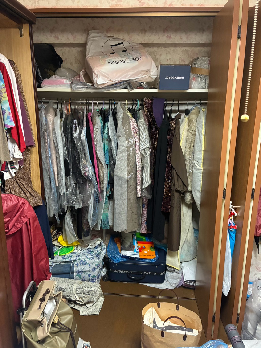 H・I様宅 作業前:衣類や箱がある収納